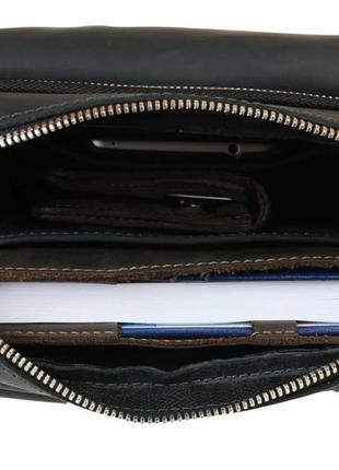 Чоловіча шкіряна сумка-барсетка з ручкою і ременем через плече планує месендджер чорна gmsmvp1475 фото