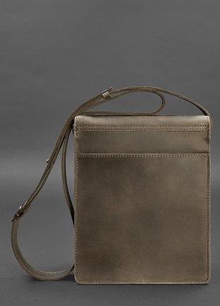 Чоловіча шкіряна сумка через плече планшет месендджер з клапаном темно-коричнева3 фото