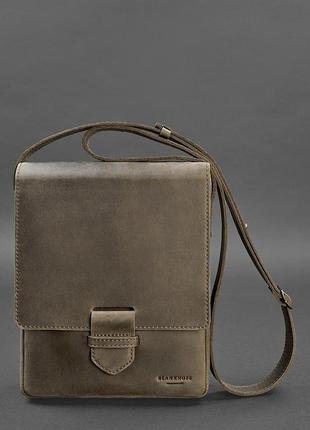 Мужская кожаная сумка через плечо планшет мессенджер с клапаном темно-коричневая2 фото