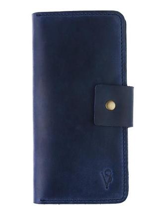 Чоловічий шкіряний гаманець купюрник-ленгер із натуральної шкіри синій2 фото