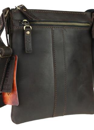 Мужская кожаная сумка через плечо планшет мессенджер коричневая gmsmvp702 фото