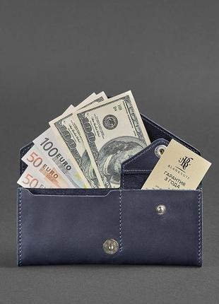 Женский кожаный кошелек клатч купюрник из натуральной кожи синий4 фото