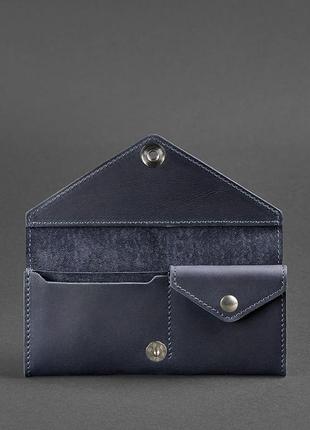 Женский кожаный кошелек клатч купюрник из натуральной кожи синий3 фото