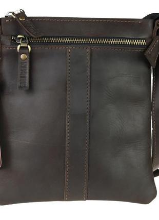 Мужская кожаная сумка через плечо планшет мессенджер коричневая gmsmvp70