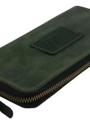 Кожаный женский кошелек на молнии клатч из натуральной кожи зеленый gmkgb86-1