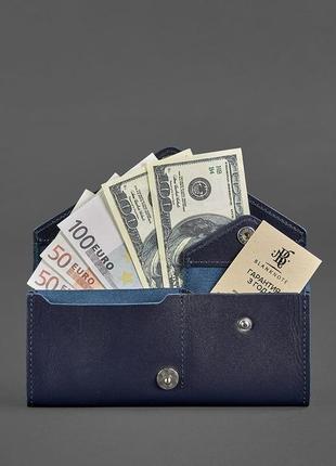 Женский кожаный кошелек клатч купюрник из натуральной кожи темно-синий5 фото