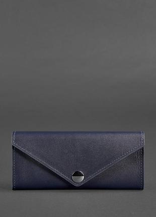 Женский кожаный кошелек клатч купюрник из натуральной кожи темно-синий2 фото
