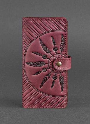 Женский кожаный кошелек клатч купюрник из натуральной кожи с тиснением бордовый1 фото