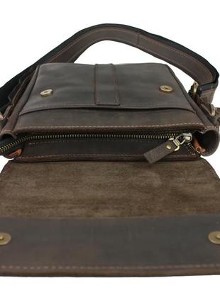 Чоловіча шкіряна сумка через плече планшет меседжер з клапаном коричнева gmsmvp473 фото