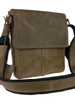 Чоловіча шкіряна сумка через плече планшет месендджер з клапаном оливкова gmsmvp54