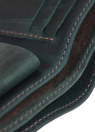Шкіряний чоловічий гаманець портмоне з натуральної шкіри зелений4 фото