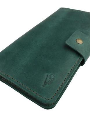 Жіночий шкіряний гаманець купюрник тревел-кейс з відділенням для паспорта з натуральної шкіри зелений2 фото