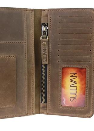 Чоловічий шкіряний гаманець-ленгер тревел-кейс з відділом для паспорта з натуральної шкіри оливкової4 фото