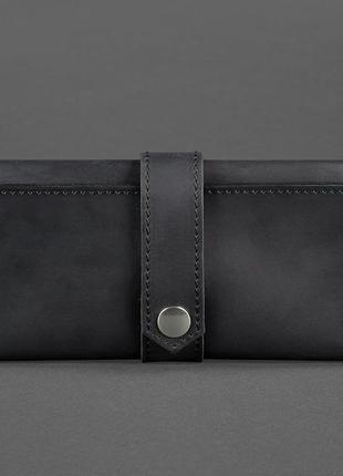 Жіночий шкіряний гаманець клатч купюрник-ленгер із натуральної шкіри чорний