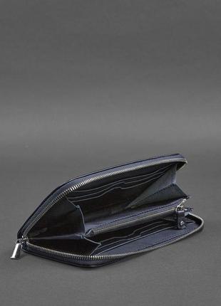 Кожаный женский кошелек на молнии клатч из натуральной кожи синий5 фото