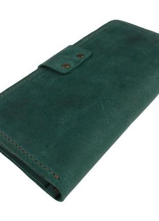 Женский кожаный кошелек купюрник из натуральной кожи зеленый3 фото