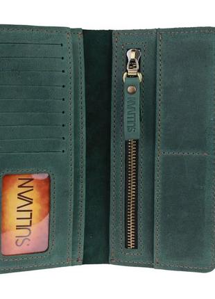 Женский кожаный кошелек купюрник из натуральной кожи зеленый4 фото