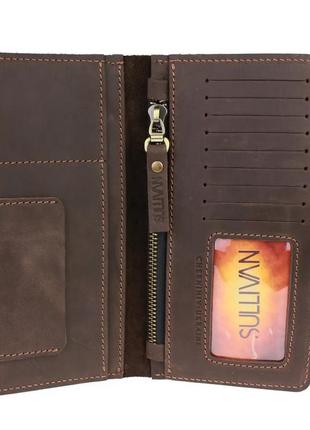 Чоловічий шкіряний гаманець-ленгер тревел-кейс з відділом для паспорта з натуральної шкіри коричневий2 фото