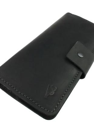 Чоловічий шкіряний гаманець-ленгер купюрник із натуральної шкіри чорний1 фото