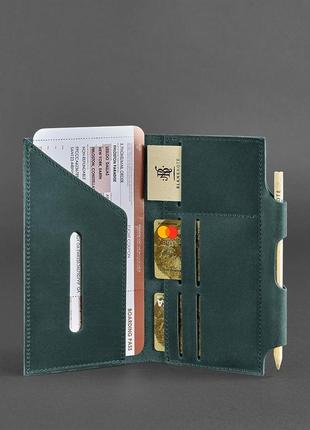 Тревел-кейс гаманець органайзер холдер для документів портмоне з натуральної шкіри зелений3 фото