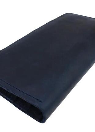 Мужской кожаный кошелек купюрник лонгер из натуральной кожи на магнитах синий3 фото