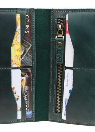 Мужской кожаный кошелек купюрник лонгер из натуральной кожи зеленый1 фото