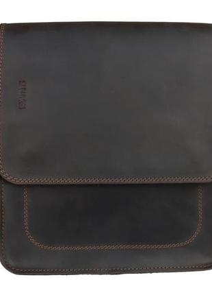 Чоловіча шкіряна сумка через плече планшет местенджер з клапаном коричнева gmsmvp1162 фото