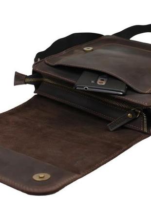 Чоловіча шкіряна сумка через плече планшет местенджер з клапаном коричнева gmsmvp1164 фото
