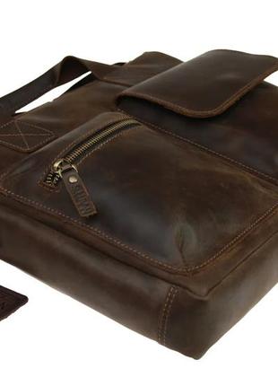 Кожаная мужская сумка для документов а4 с ручками большая горизонтальная через плечо коричневая smg203 фото