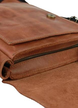 Мужская кожаная сумка через плечо планшет мессенджер с клапаном светло-коричневая gmsmvp845 фото