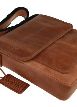 Мужская кожаная сумка через плечо планшет мессенджер с клапаном светло-коричневая gmsmvp844 фото