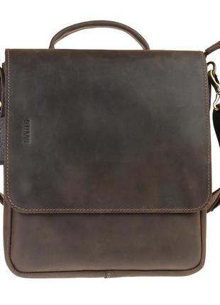Мужская кожаная сумка через плечо планшет мессенджер с ручкой коричневая gmsmvp1452 фото