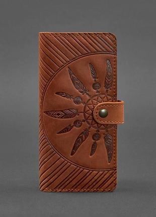 Женский кожаный кошелек клатч купюрник из натуральной кожи с тиснением светло-коричневый