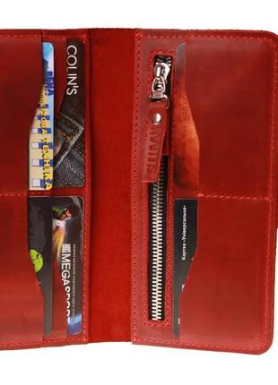 Жіночий шкіряний гаманець купюрник з натуральної шкіри червоний