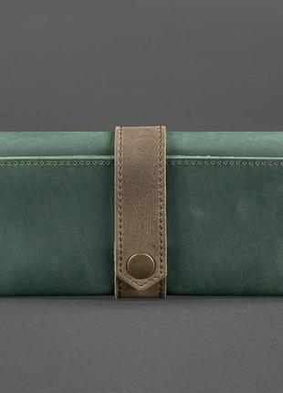 Жіночий шкіряний гаманець кланч купюрник лонгер з натуральної шкіри зелений з коричневим1 фото