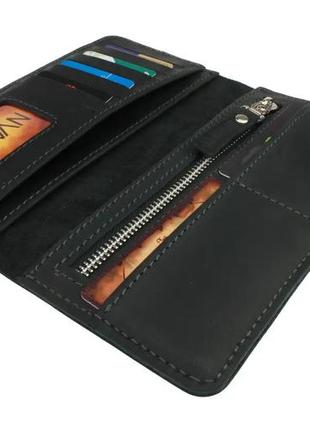 Женский кожаный кошелек купюрник из натуральной кожи черный6 фото