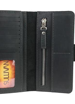 Женский кожаный кошелек купюрник из натуральной кожи черный4 фото
