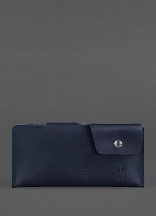 Женский кожаный кошелек клатч купюрник лонгер из натуральной кожи темно-синий2 фото