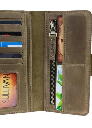 Жіночий гаманець купюрник з натуральної шкіри оливкової