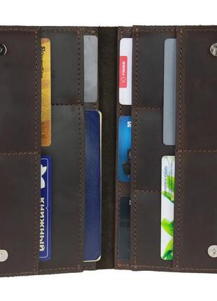 Мужской кожаный кошелек лонгер тревел-кейс с отделом для паспорта из натуральной кожи коричневый