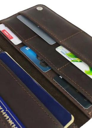 Чоловічий шкіряний гаманець-ленгер тревел-кейс з відділом для паспорта з натуральної шкіри коричневий5 фото