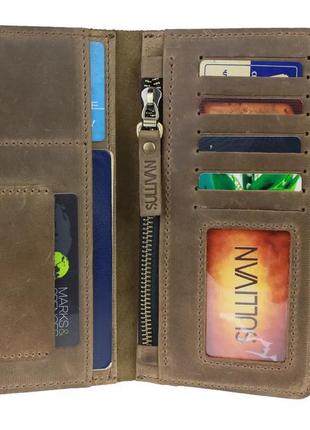 Женский кожаный кошелек купюрник тревел-кейс с отделением для паспорта из натуральной кожи оливковый