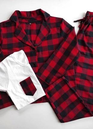 Пижама в клетку красная черная пижама тепла фланель рубашка штаны мужская женская