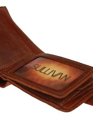 Кожаный мужской кошелек портмоне с монетницей и прозрачным отделением из натуральной кожи светло-коричневый3 фото