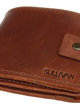 Кожаный мужской кошелек портмоне с монетницей и прозрачным отделением из натуральной кожи светло-коричневый4 фото