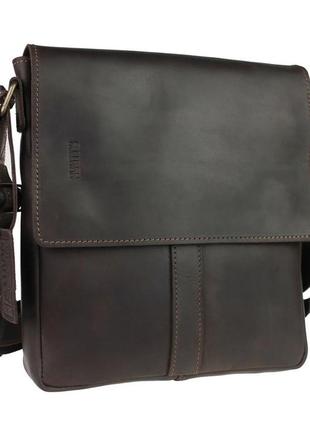 Мужская кожаная сумка через плечо планшет мессенджер с клапаном коричневая gmsmvp85