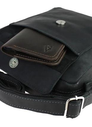 Мужская кожаная сумка-барсетка с ручкой и ремнем через плечо планшет мессенджер черная gmsmvp1092 фото