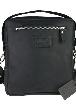 Чоловіча шкіряна сумка-барсетка з ручкою і ременем через плече планшет месендджер чорна gmsmvp109