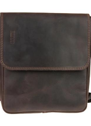 Мужская кожаная сумка через плечо планшет мессенджер с клапаном коричневая gmsmvp1173 фото