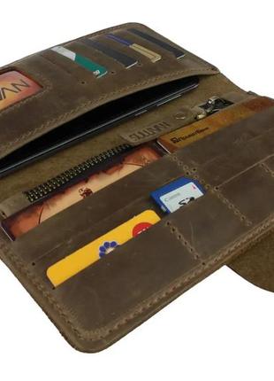 Женский кожаный кошелек клатч купюрник из натуральной кожи оливковый6 фото